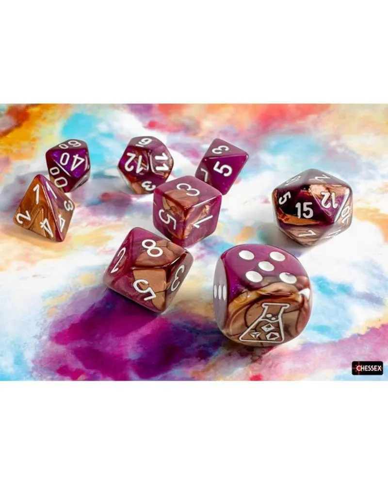 Kockice Chessex - Gemini - Polyhedral - Copper-Purple & White (7) 
