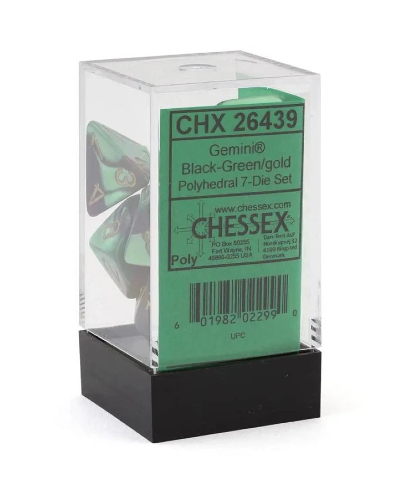 Kockice Chessex - Gemini - Polyhedral - Black-Green & Gold (7) 