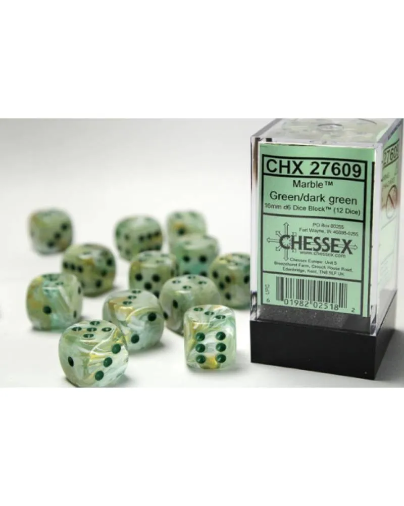Kockice Chessex - Marble - Green-Dark Green - Dice Block 16mm (12)
