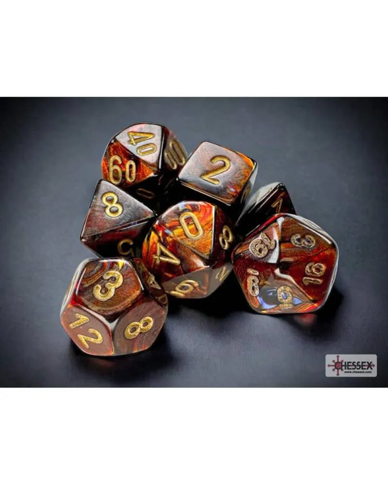 Kockice Chessex - Scarab - Polyhedral Mini - Blue Blood - Gold (7) 
