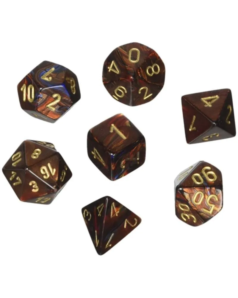 Kockice Chessex - Scarab - Polyhedral Mini - Blue Blood - Gold (7) 