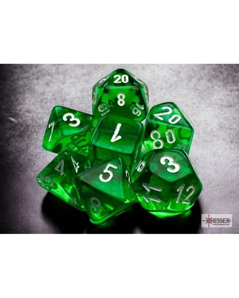 Kockice Chessex - Translucent- Polyhedral Mini - Green-White (7) 