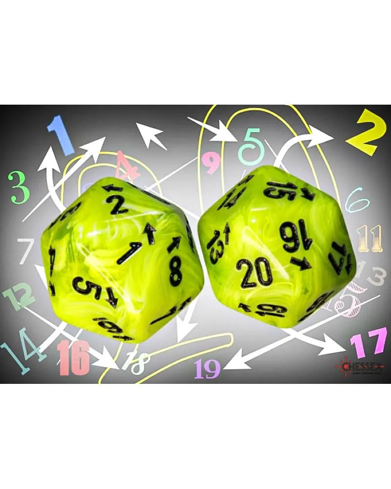 Kockice Chessex - Vortex - Bright Green & Black - Count up & Down D20 