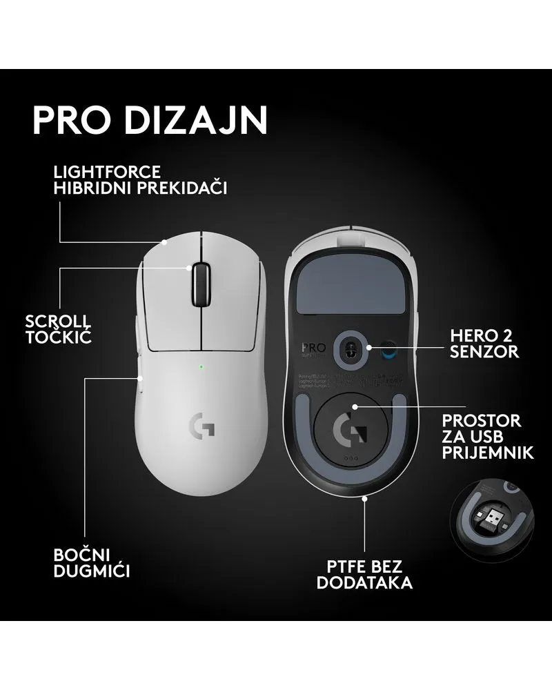 Miš Logitech G PRO X Superlight Wireless v2 SE - White 
