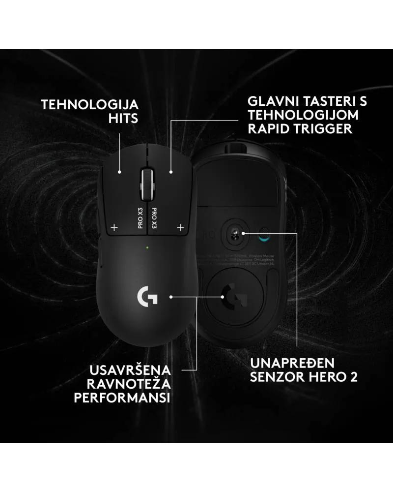 Miš Logitech G PRO X3 Superstrike Wireless - Midnight Black 
