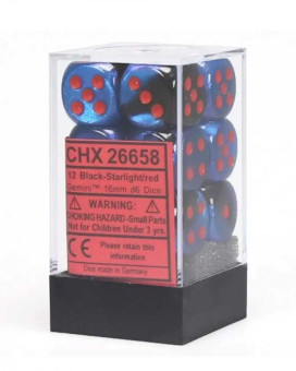 Kockice Chessex - Gemini - Polyhedral - Black Starlight & Red - Dice Block 16mm 
