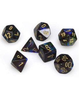 Kockice Chessex - Polyhedral - Lustrous - Shadow & gold  (7) 