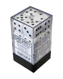 Kockice Chessex - Opaque - White & Black - Dice Block (12) 16mm 