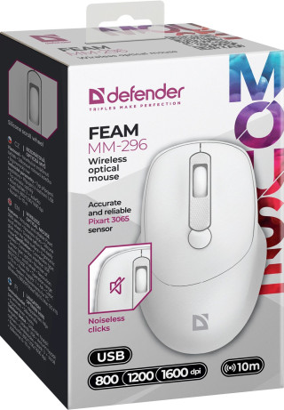Miš Defender Feam MM-296 - Wireless Optical Mouse - White 