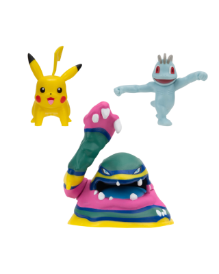 Pokemon Battle Figure Set - Machop, Pikachu #1 And Alolan Muk - Battle Ready! 