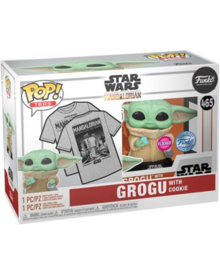 Set Bobble Figure Star Wars POP! & Tee - Grogu With Cookie - L 
