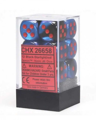 Kockice Chessex - Gemini - Polyhedral - Black Starlight & Red - Dice Block 16mm 