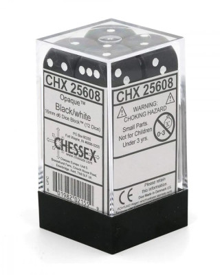 Kockice Chessex - Opaque - Black & White - Dice Block 16mm (12)