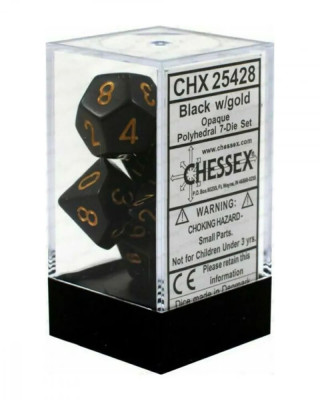 Kockice Chessex - Opaque - Polyhedral - Black & Gold (7)