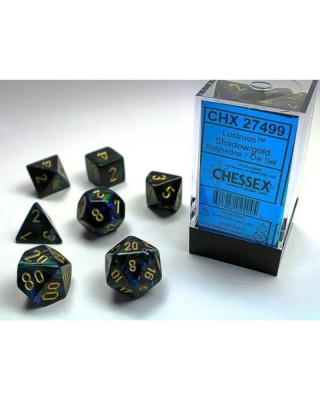 Kockice Chessex - Polyhedral - Lustrous - Shadow & gold  (7) 