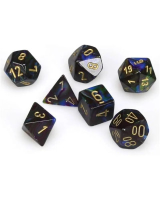 Kockice Chessex - Polyhedral - Lustrous - Shadow & gold  (7) 