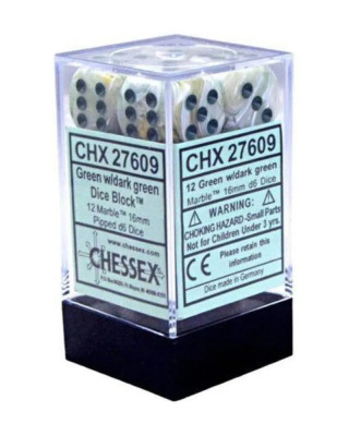Kockice Chessex - Marble - Green-Dark Green - Dice Block 16mm (12)