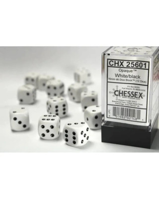 Kockice Chessex - Opaque - White & Black - Dice Block (12) 16mm 