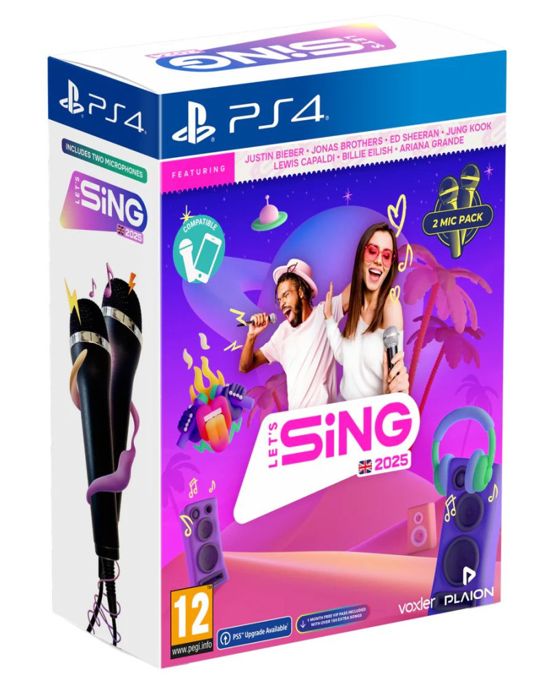 PS4 Let's Sing 2025 + 2 Mikrofona
