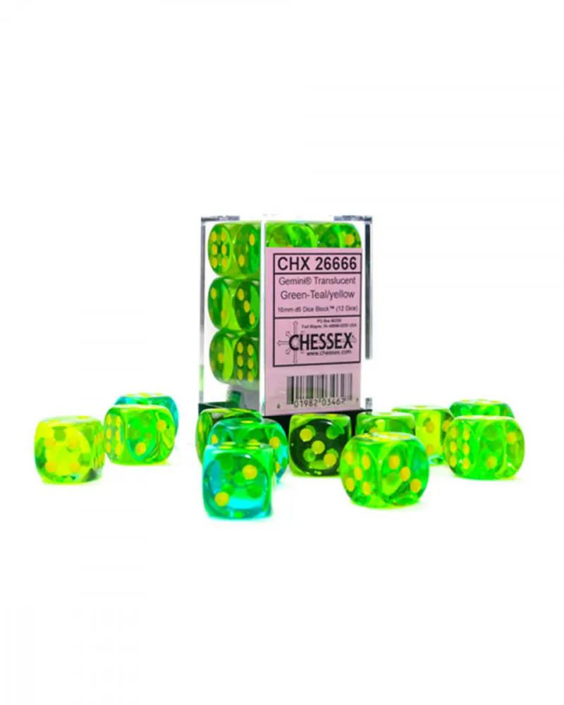 Kockice Chessex - Gemini - Translucent - Green-Teal & Yellow - Dice Block 16mm ( 