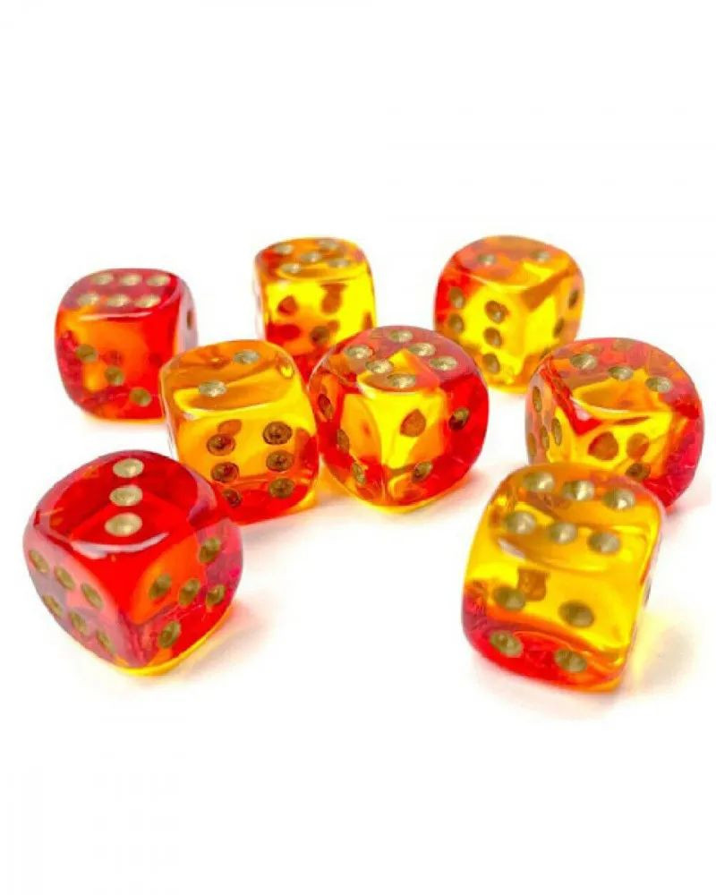 Kockice Chessex - Gemini - Translucent - Red-Yellow & Gold - Dice Block 12mm (36