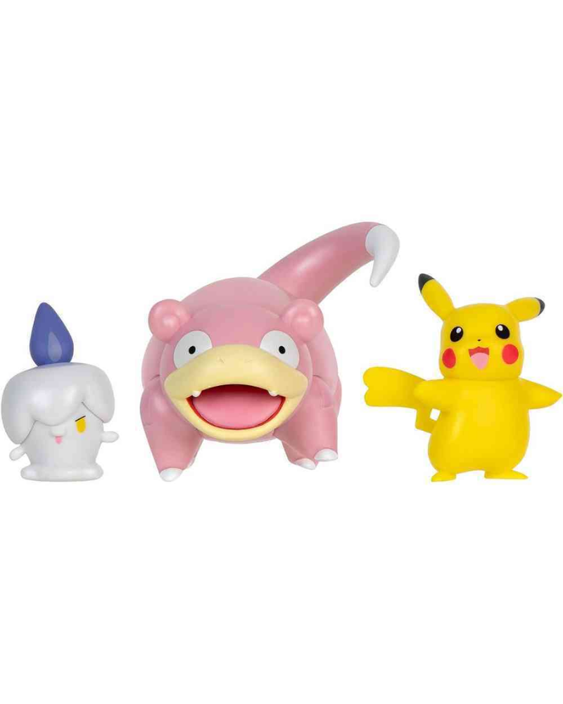 Pokemon Battle Figure Set - Pikachu (Female), Litwick And Slowpoke - Battle Read 