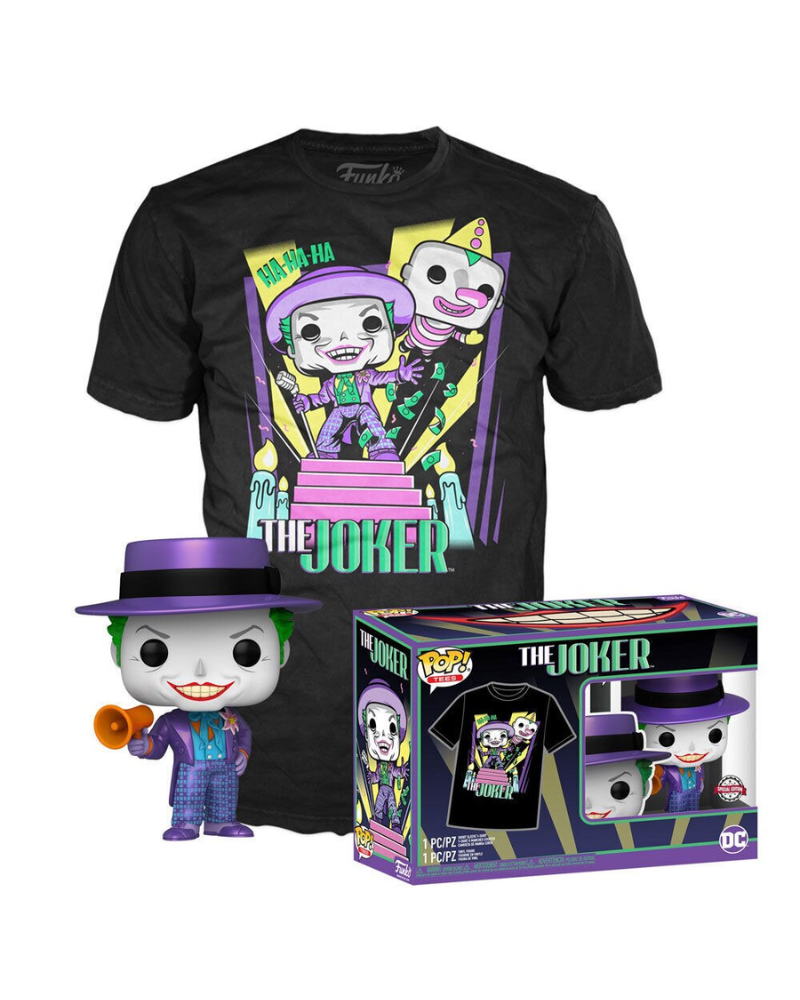 Set Bobble Figure DC - Batman POP! & Tee - The Joker With Megaphone - XL 