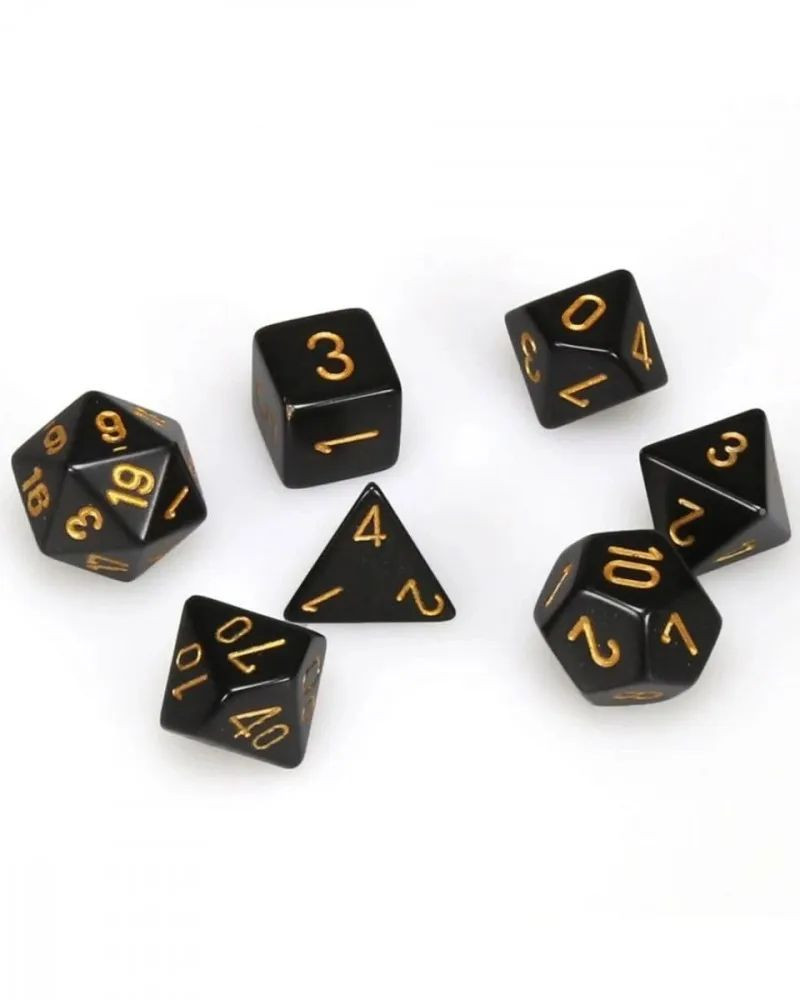 Kockice Chessex - Opaque - Polyhedral - Black & Gold (7)