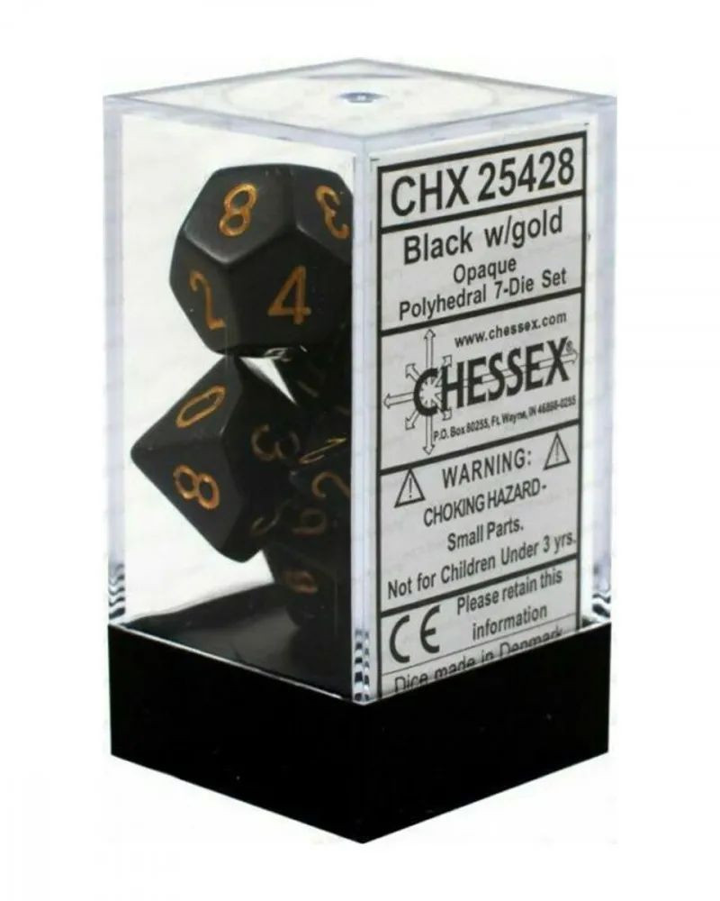 Kockice Chessex - Opaque - Polyhedral - Black & Gold (7)