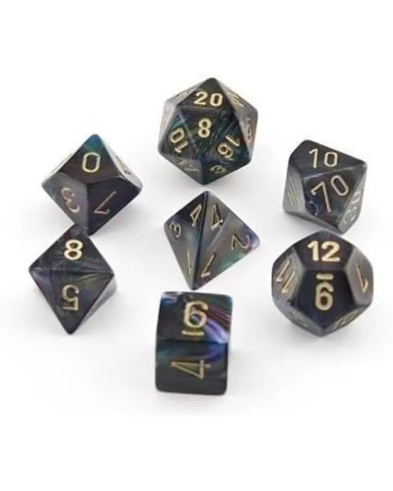 Kockice Chessex - Polyhedral - Lustrous - Shadow & gold  (7) 