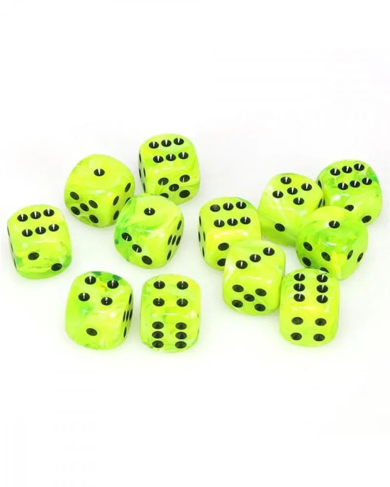 Kockice Chessex - Vortex - Bright Green & Black - Dice Block 16mm (12)