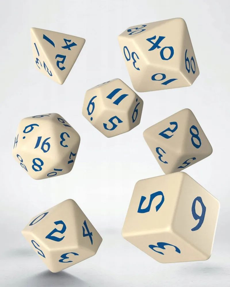 Kockice Q Workshop - Classic Runic Beige & Blue - Dice Set (7)