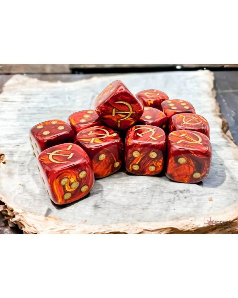 Kockice Chessex - Scarab - Soviet Union War Dice - Scarlet-gold - Dice Block 16m 