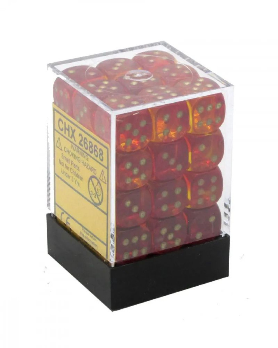 Kockice Chessex - Gemini - Translucent - Red-Yellow & Gold - Dice Block 12mm (36