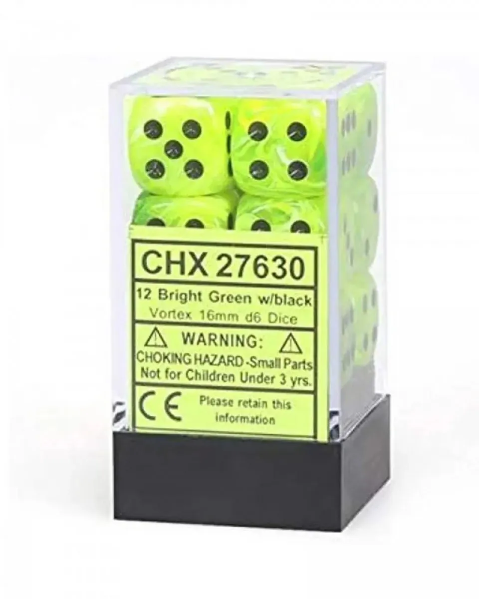 Kockice Chessex - Vortex - Mini Polyhedral - Bright Green & Black (7) 