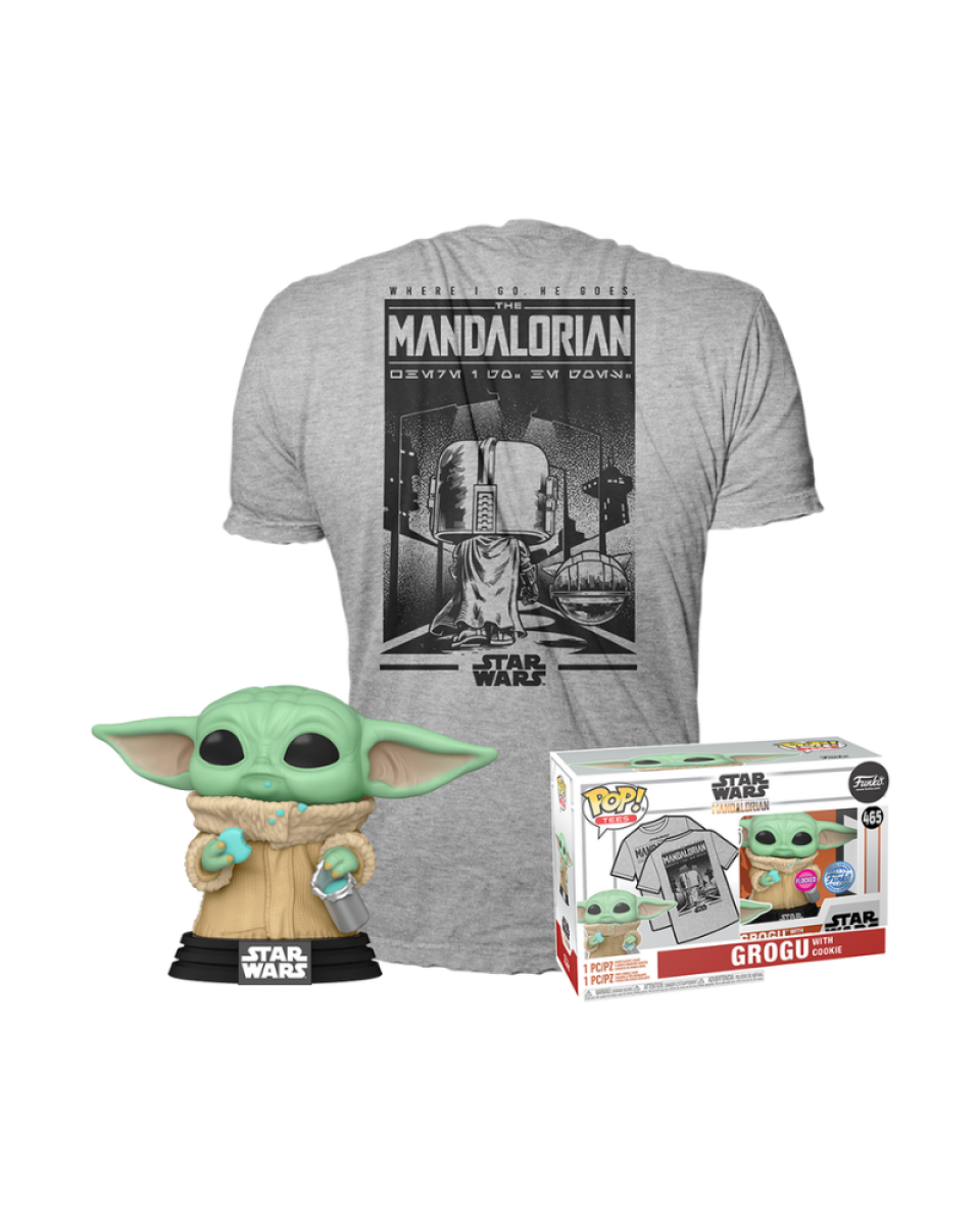 Set Bobble Figure Star Wars POP! & Tee - Grogu With Cookie - L 