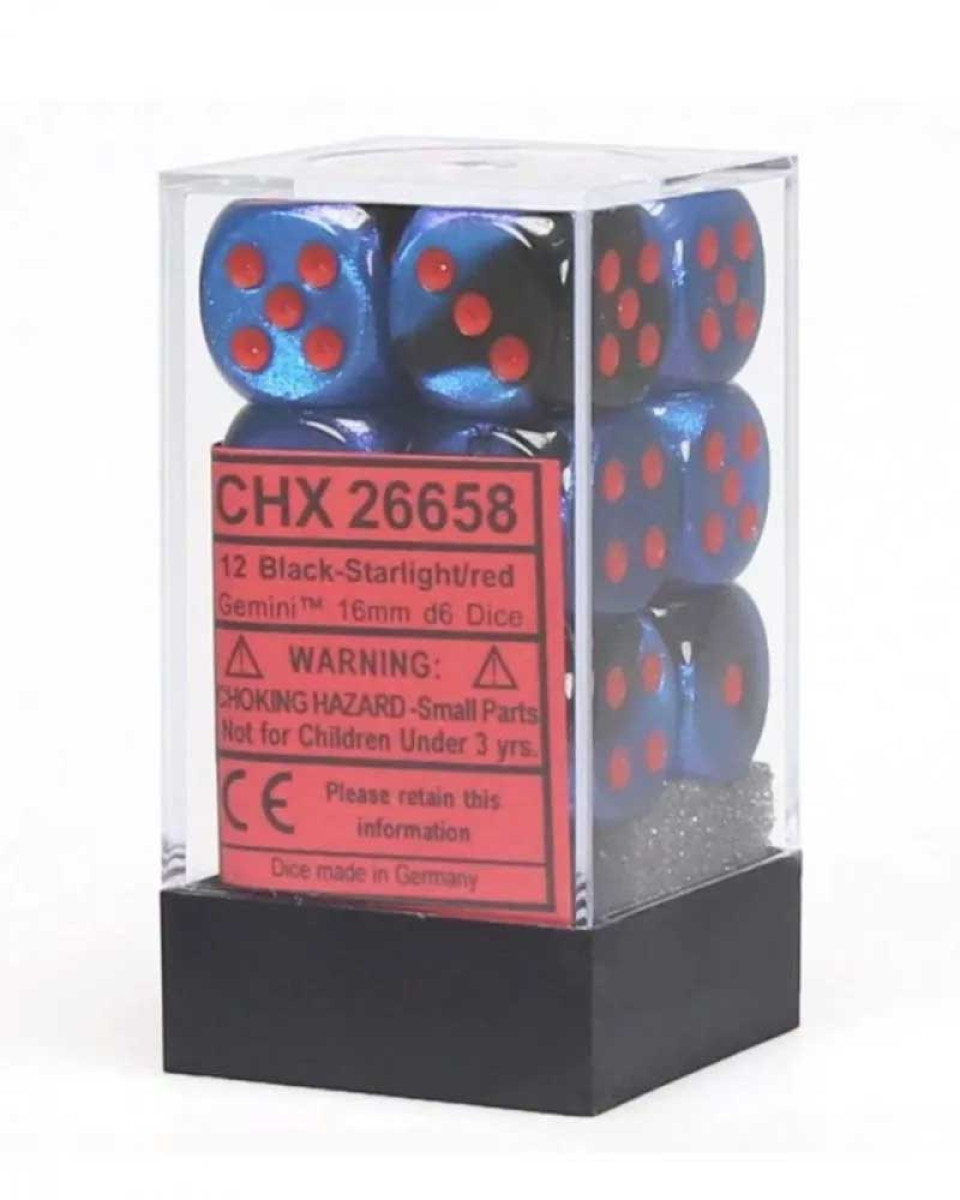 Kockice Chessex - Gemini - Polyhedral - Black Starlight & Red - Dice Block 16mm 