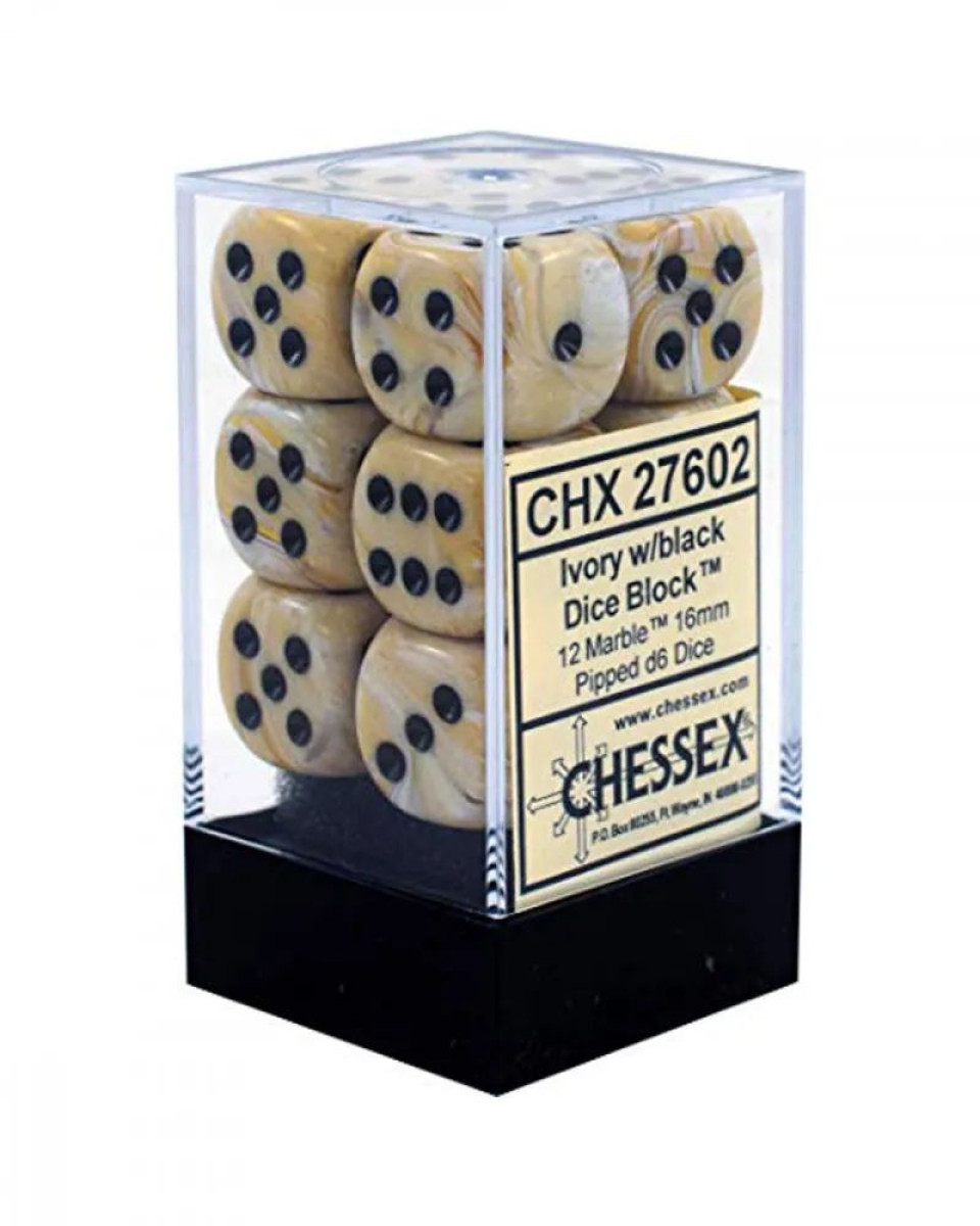 Kockice Chessex - Marble - Ivory & Black - Dice Block 16mm (12)