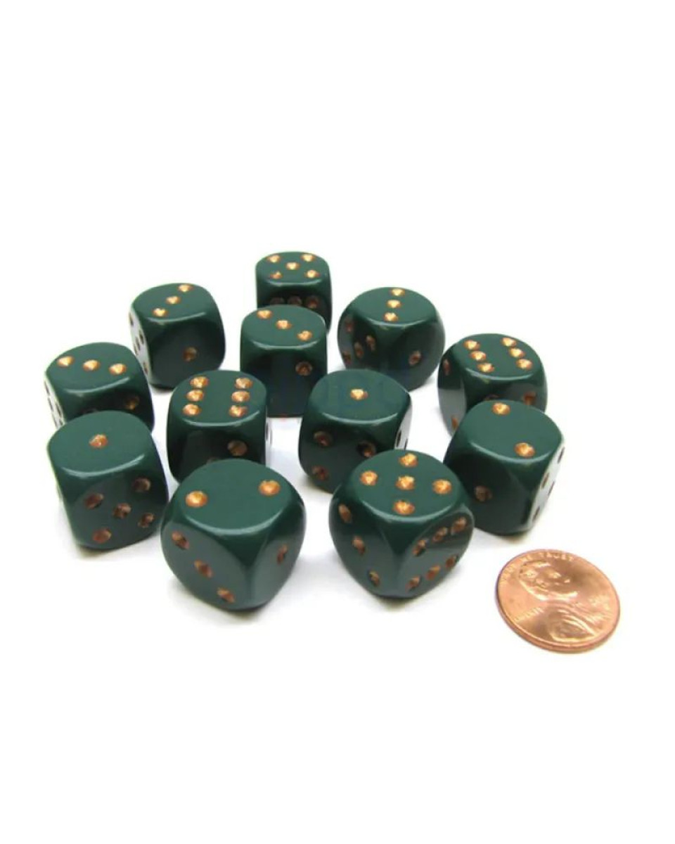 Kockice Chessex - Opaque - Dusty Green & Copper (7) 16mm