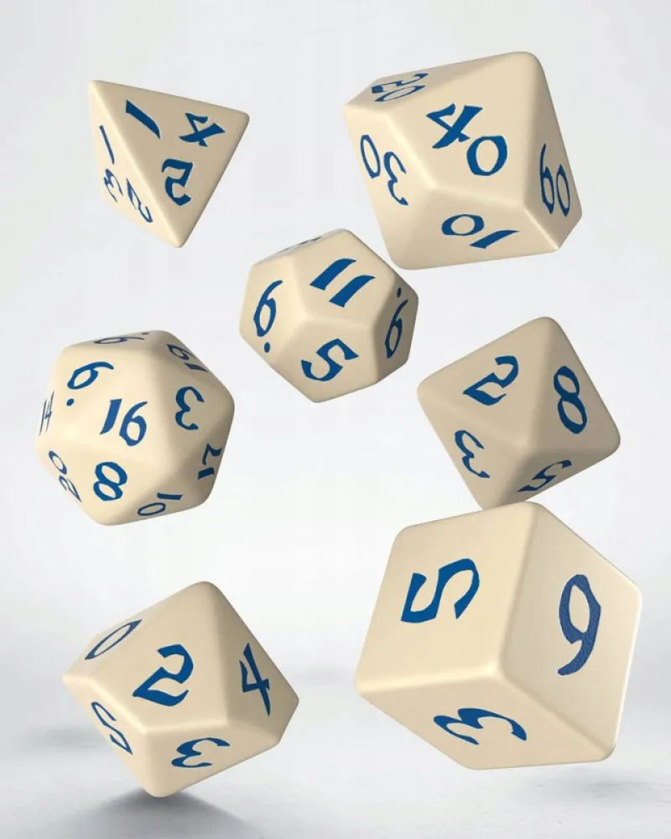 Kockice Q Workshop - Classic Runic Beige & Blue - Dice Set (7)