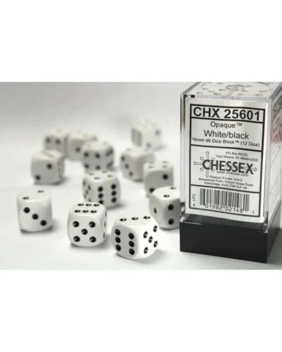 Kockice Chessex - Opaque - White & Black - Dice Block (12) 16mm 