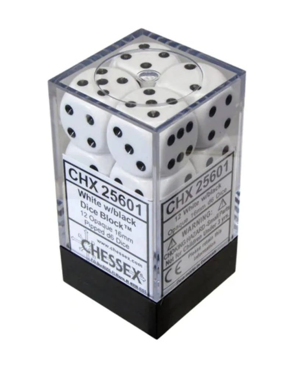 Kockice Chessex - Opaque - White & Black - Dice Block (12) 16mm 