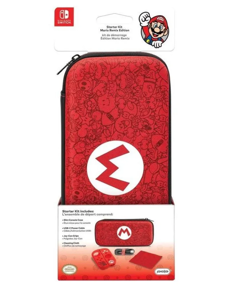 Nintendo Switch Starter Kit PDP - Mario Remix Edition ( Case + Joy-Con grips + USB-C Cable + Cleaning Cloth ) 
