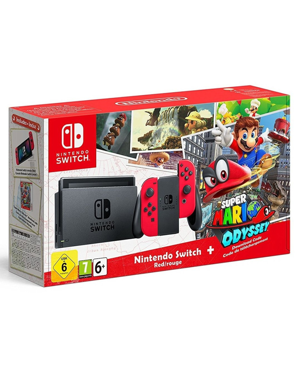 Konzola Nintendo Switch (Red Joy-Con) + Super Mario Odyssey (Code in a Box) 